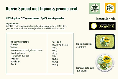 KERRIE spread Lupine bonen VEGAN 350 gram  (lokaal, eerlijk en eiwitrijk) NIEUW PRODUCT