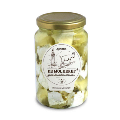 Geitenkaas blokjes bieslook 350 gram 6 x 350 gram in pot